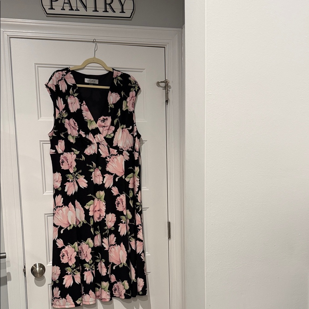 Kasper Black Dress with Pink Floral Accents